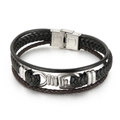 Bracciale da uomo a tre strati in pelle intrecciata con chiusura magnetica in acciaio - Stile Colore Acciaio (KB146287-KLHQ)