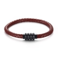 Men's braided microfiber leather bracelet with black magnetic clasp on white background - Red