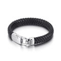 Bracciale da uomo in pelle nera intrecciata con chiusura in acciaio inossidabile su sfondo bianco - Stile 23cm (KB67836-BD)