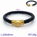 Bracciale da uomo in pelle nera intrecciata con chiusura magnetica a teschio dorato, 220mm - Lunghezza 22cm (KB134511-BDJX)