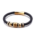 Geflochtenes schwarzes Lederarmband für Herren mit goldenen Edelstahlperlen und Magnetverschluss - Goldene Perlen Geflochtenes Modell (KB114142-KFC) / Gold / 21cm