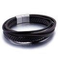 Handgefertigtes mehrlagiges Lederarmband für Herren mit gebürstetem Magnetverschluss - Stahlschnalle (KB92471-K) / Braun