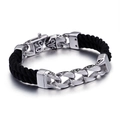Bracciale da uomo in acciaio al titanio con corda in nylon a doppio strato e totem geometrico - Stile Intagliato Retrò (KB92433-BD)