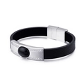 Pulsera de cuero negro para hombre con pieza geométrica de acero y circonitas - Pulsera de Acero Inoxidable con Tachuelas de Cuero Negro(KB102747-BD)