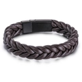Minimalistisches braunes Lederarmband für Herren mit schwarzem Magnetverschluss aus Metall - Braun (KB66832)