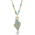 Collana in acciaio al titanio dorato con perline blu e ciondolo a forma di conchiglia - Verde