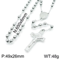 Collana rosario in acciaio inossidabile argento con grani 6mm e croce pendente - Colore Acciaio Stile Crocifisso (KN117690-Z)