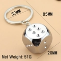 Zinc alloy dice keychain in silver chrome finish with 3D embossed pips, net weight 51g - Silver Dice