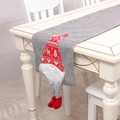 Christmas gnome table runner in red and grey fabric for festive holiday dining decor - Table Flag / Gray