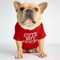 Red cotton pet t-shirt with Cute But Psycho slogan on a French Bulldog model - Pattern B - Red / S
