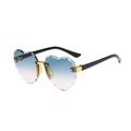 Frameless heart-shaped sunglasses with blue to pink gradient lenses and gold bridge - Double Grey Lenses