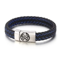 Pulsera de hombre en cuero trenzado negro con costuras azules y cierre de ancla plateada - 21cm / Ancla de Línea Azul (KB134537-KFC)