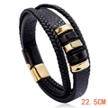 Men's multilayer leather bracelet with gold magnetic clasp and woven black straps 22.5cm - 22.5CM / Black