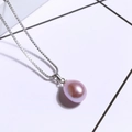 Macro shot of 925 silver hallmark on a purple pearl pendant with silver box chain - 7-7.5mm/Regular Metal / Purple