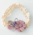 Sweet floral baby headband with beige lace and multicolor fabric flowers - Style 02-Pink Purple Mixed