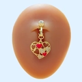Non-piercing gold belly clip with red heart pendant and cubic zirconia on body model - Red Enamel Heart Style (#2)