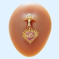 Non-piercing gold belly ring clip with rose red heart zircon on a silicone model - Magenta Heart Style (#1)
