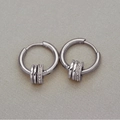 Silver 18K gold-plated stainless steel hoop earrings with three dangling pave zircon rings - Triple Ring Rhinestone Decor (SE21021104S)