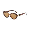 Cat eye sunglasses with tortoise frame and gold panther head detail in a 45-degree angle - Tortoise Tea Lens