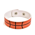 Orange and black basketball pattern PU leather bracelet with metal snap closure for sports fans - Basketball
