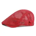 Breathable red mesh kids newsboy cap with adjustable metal side buckles and sturdy brim - Adjustable (52-55cm) / Red