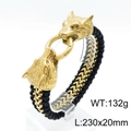 Pulsera trenzada de cabeza de lobo para hombre en oro y negro, talla 230x20mm - Estilo Cabeza de Lobo (KB144775-KFC) / Dorado
