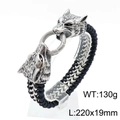 Pulsera punk para hombre de cuero trenzado con cabeza de lobo y detalles metálicos - Estilo Cabeza de Lobo (KB145392-KFC) / Color Acero