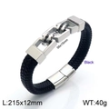 Men's black braided leather bracelet with geometric stainless steel magnetic clasp - Style A Steel Color