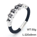Bracciale punk teschio catena bici in acciaio inossidabile con pelle intrecciata e chiusura - Teschio Alieno / Color Acciaio