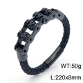 Bracciale punk da uomo in pelle nera intrecciata e acciaio con teschi, 220x8mm - 20cm / Nero