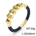 Dettaglio del bracciale in pelle teschio dorato con dimensioni 220x8mm e peso di 50g - 20cm / Oro