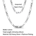 925 sterling silver Figaro chain necklace in silver finish, 5.0mm width and 20 inch length - Figaro Chain / 5mm/50cm