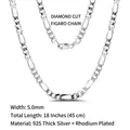 5mm 925 sterling silver Figaro chain necklace 18 inches with platinum plating - Figaro Chain / 5mm/45cm