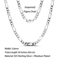 925 sterling silver 5mm Figaro chain necklace with platinum plating and 24-inch length - Figaro Chain / 5mm/60cm