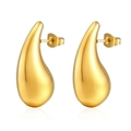 Minimalist golden teardrop stud earrings in polished stainless steel with reflective finish - Flat Waterdrop (MS-150) / Gold