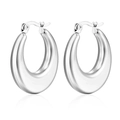 Sleek silver stainless steel teardrop hoop earrings with high-polish mirror finish - Round Flat Bottom Hollow (MS-159) / Steel