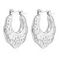 Silver-plated U-shaped hoop earrings with embossed bohemian floral and wave patterns - Patterned Hollow (MS-144) / Steel
