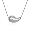Polished stainless steel waterdrop bean pendant necklace with sleek silver snake chain - Silver