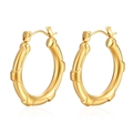 Elegant gold round stainless steel earrings featuring a unique bamboo texture design - Bamboo Hoop Gold (MS-253)
