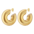Vintage style hollow ribbed gold titanium steel hoop earrings for women in studio light - Spiral Hollow C-Shape (MS-112) / Gold