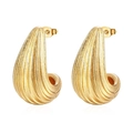 Pair of golden shell teardrop earrings with brushed metal texture and backings - Cast Ribbed Waterdrop (MS-230) / Gold