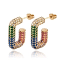 Vintage 18K gold plated J-shaped earrings with colorful sparkling zircon crystals - 18K Gold / Gold Plated with Colorful Zirconia