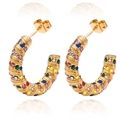 18K gold plated U-shaped hoop earrings with colorful pavé cubic zirconia on white background - 18K Gold / Gold Plated with Colorful Zirconia