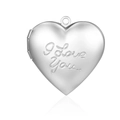 Detail of silver heart locket pendant with I Love You engraving in stainless steel - I Love You Text Heart Style