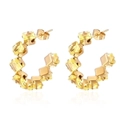 Macro detail of gold-plated square zircon earrings with intricate claw settings - Yellow Zirconia (MS-498)
