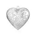 Detail of silver heart-shaped locket with vintage floral engravings and metal finish - Flower Scroll Heart Style