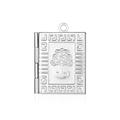 Macro detail of silver book-shaped locket pendant with tree relief and greek key pattern - Book Shape Tree Relief Style
