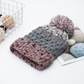 Gorro de punto en bloque de color rosa y gris con pompón para el calor invernal - M (56-58cm) / Verde Grisáceo
