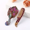 Set vintage specchio a mano e pettine con smalto colorato e motivo a pavone - Bronzo Rosso
