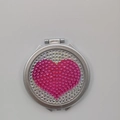 Specchio compatto pieghevole per trucco con cuore di strass rosa e cornice in metallo - Cuore Rosa Strass / Rosa Rossa